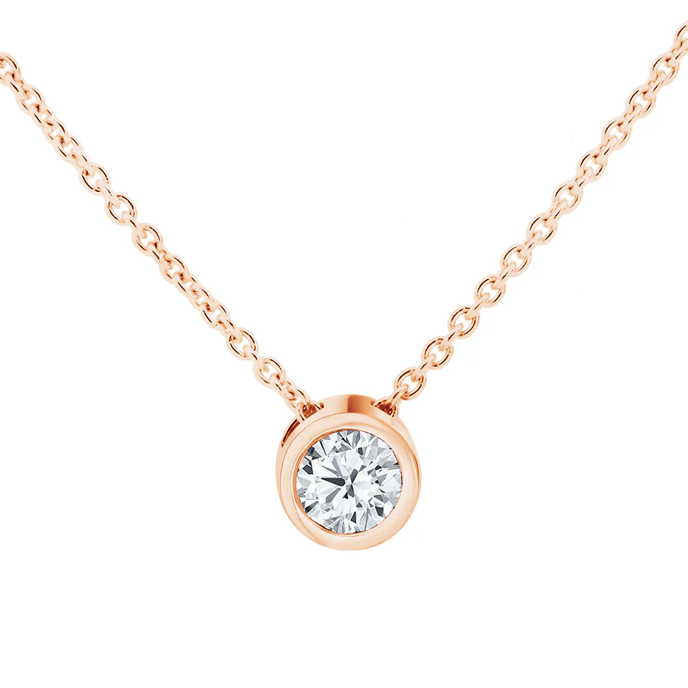 0.07CT Round Bezel Set Diamond Slider Pendant Necklace 9ct Rose Gold