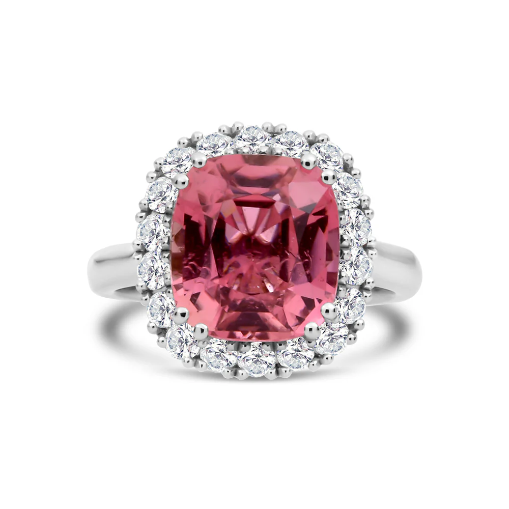 Pink Tourmaline & Diamond Halo Ring