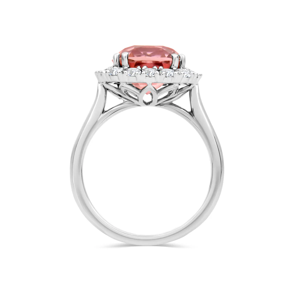 Pink Tourmaline & Diamond Halo Ring - Image 2