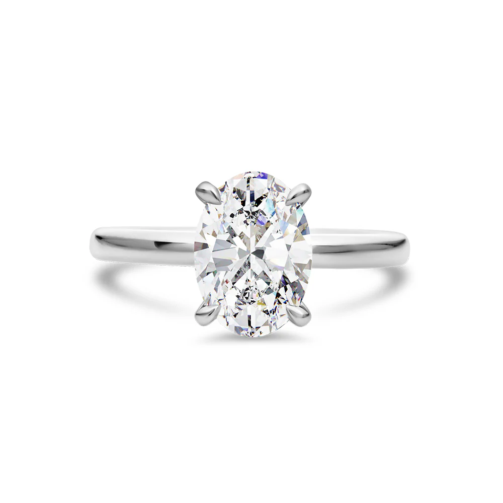 White Gold Oval Cut Lab Grown Diamond Solitaire With Hidden Halo