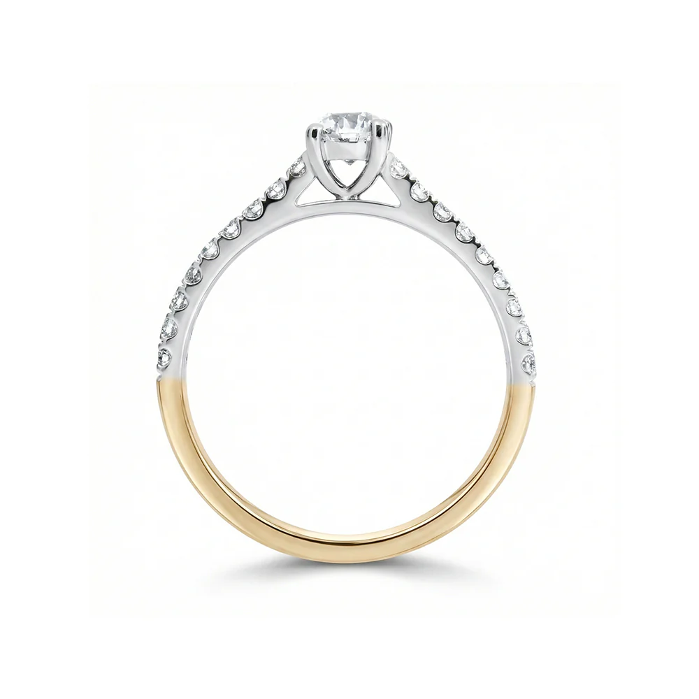Claw Set Solitaire With Shoulder Diamonds 0.76ct TDW - 2-Tone - Image 2