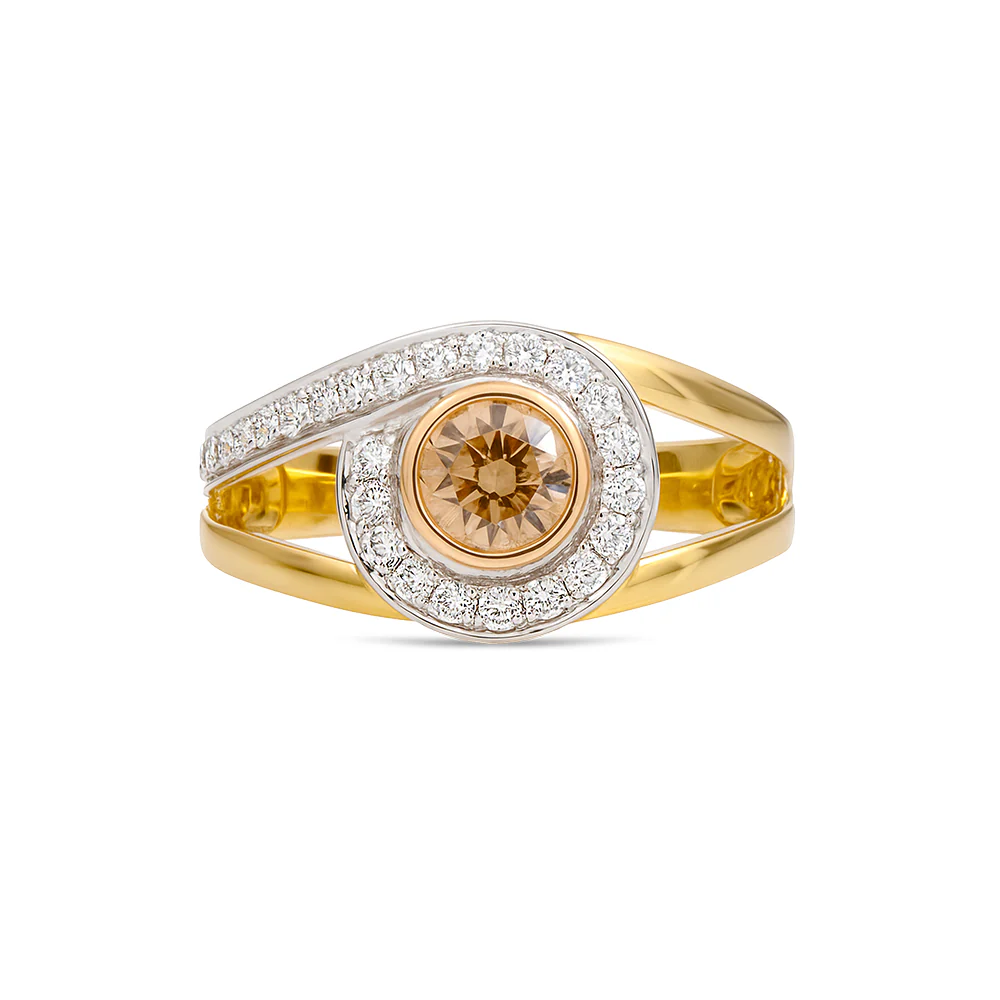 Australian Chocolate Diamond Bezel Set Ring .80ct TDW - Yellow Gold