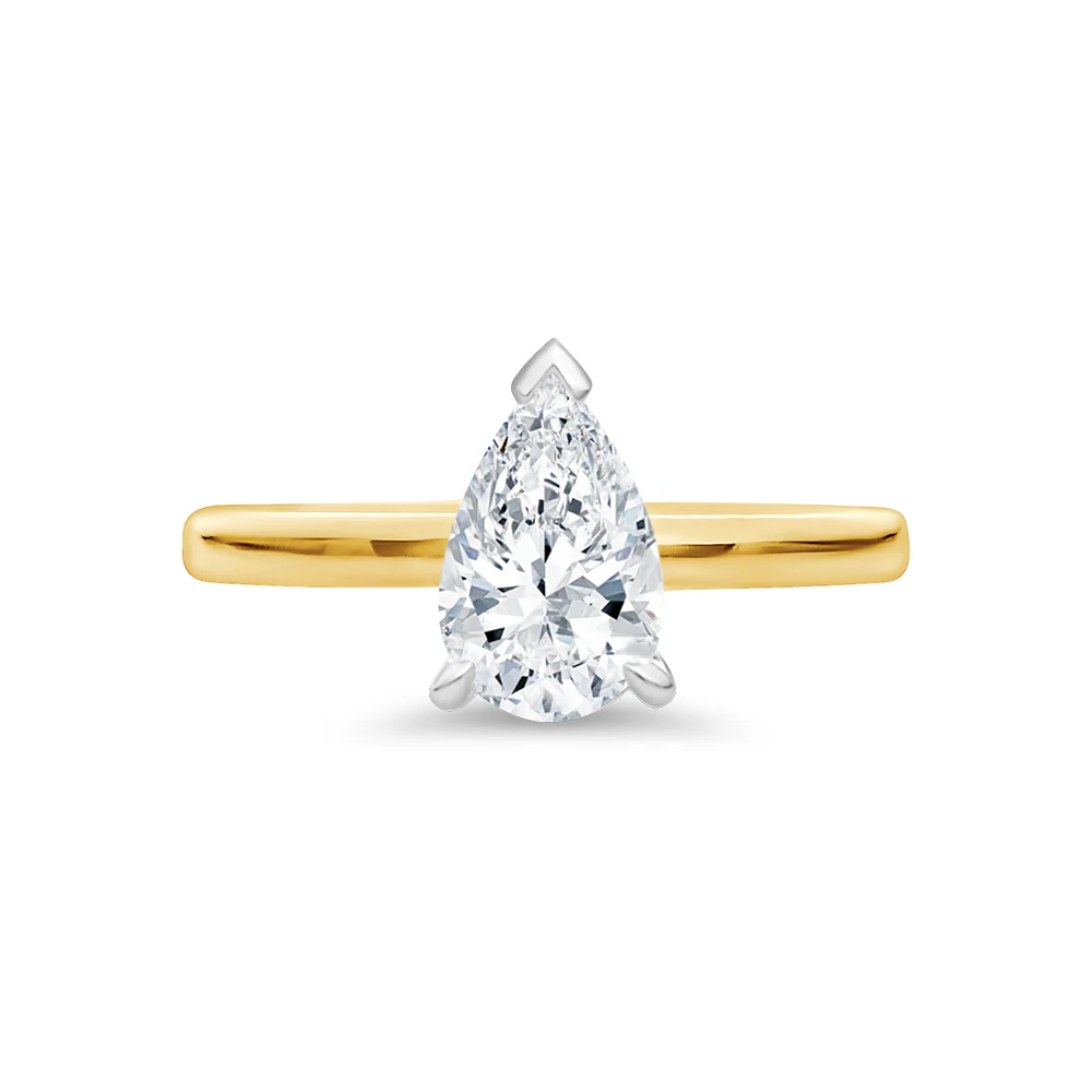 Pear Cut Lab Gown Solitaire Diamond Ring 1ct - Yellow Gold