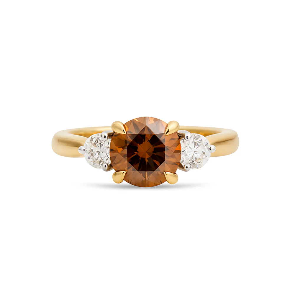 Three Stone Australian Chocolate Diamond Ring - Yellow Gold