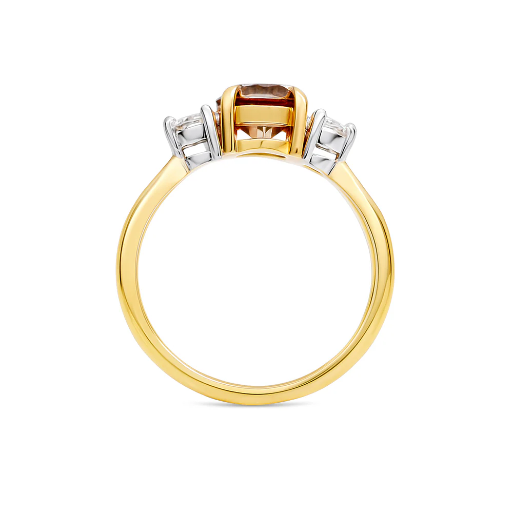 Three Stone Australian Chocolate Diamond Ring - Yellow Gold - Image 2