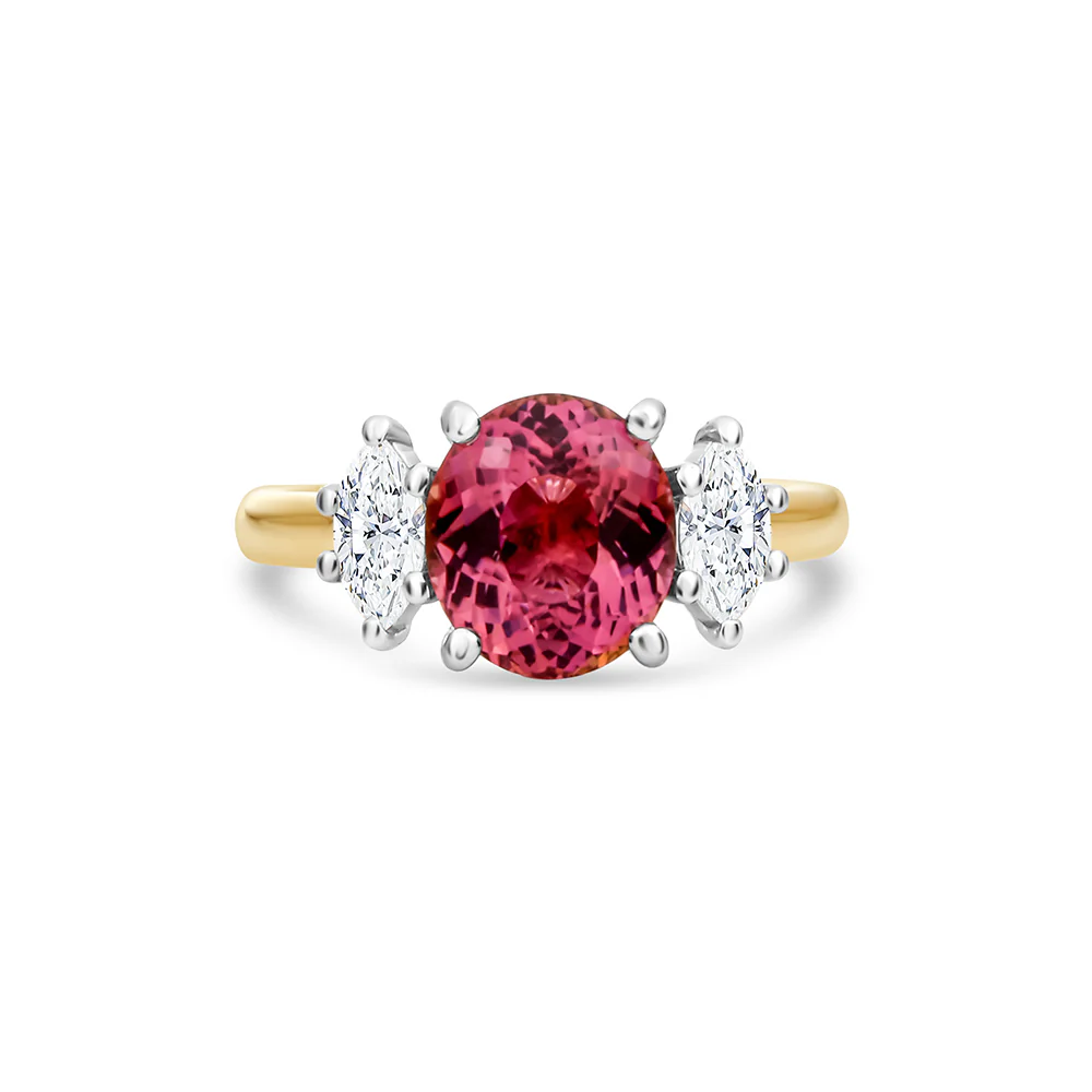 Pink Tourmaline & Marquise Diamond Ring