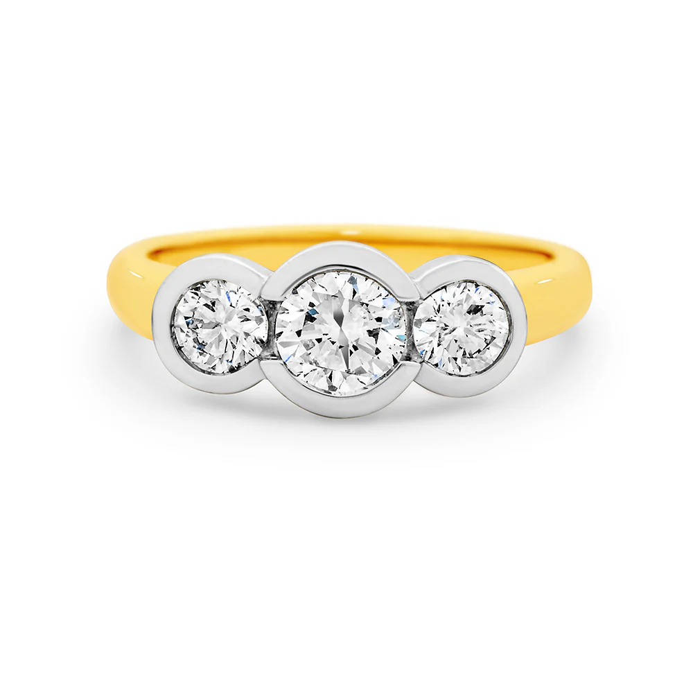 18CT Yellow And White Gold Trilogy Diamond Ring