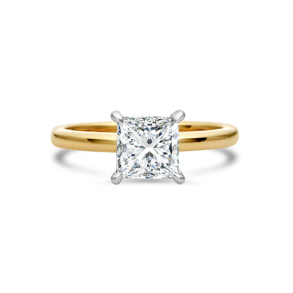 Yellow Gold Princess Cut Lab Grown Diamond Solitaire With Hidden Halo