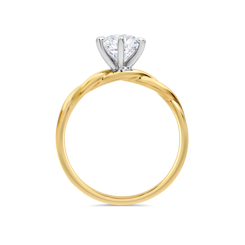 6 Claw Solitaire Lab Grown Diamond Ring on Twisted Band - Yellow Gold - Image 2