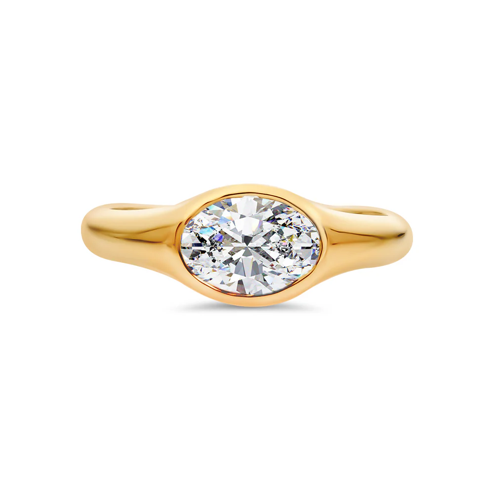 East To West Bezel Set Oval Cut Lab Grown Diamond Ring