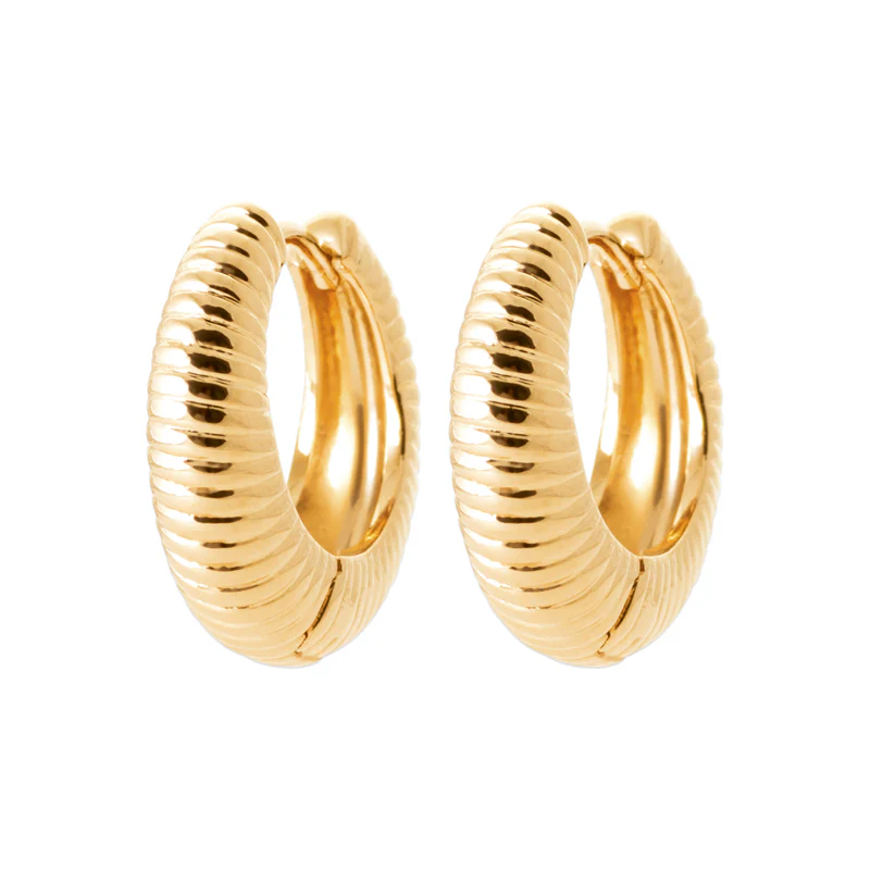 Bobbi Grace Ridged Hoop Earrings 16mm - Gold Plated