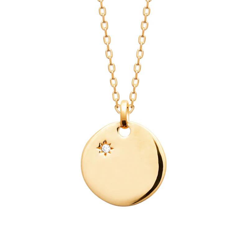 Bobbi Grace Starburst Cubic Zirconia Disc Necklace 45cm - Gold Plated