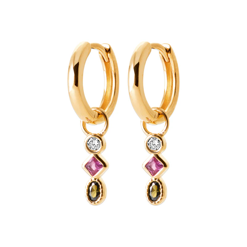 Bobbi Grace Multi Coloured Cubic Zirconia Drop Huggie Earrings - Gold Plated