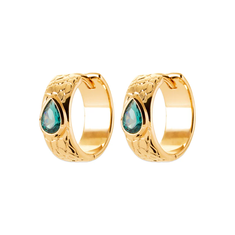 Bobbi Grace Textured Pear Huggie Earring 16mm- Gold Plated