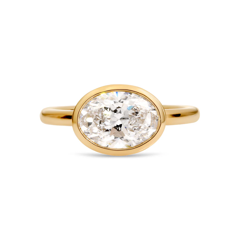 Lab Grown Bezel Set Oval Solitaire Ring 2ct - Yellow Gold