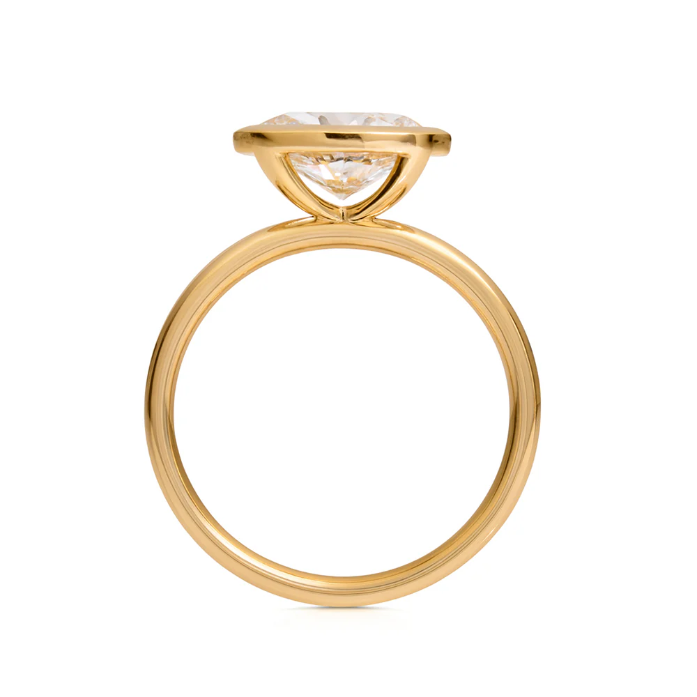 Lab Grown Bezel Set Oval Solitaire Ring 2ct - Yellow Gold - Image 2
