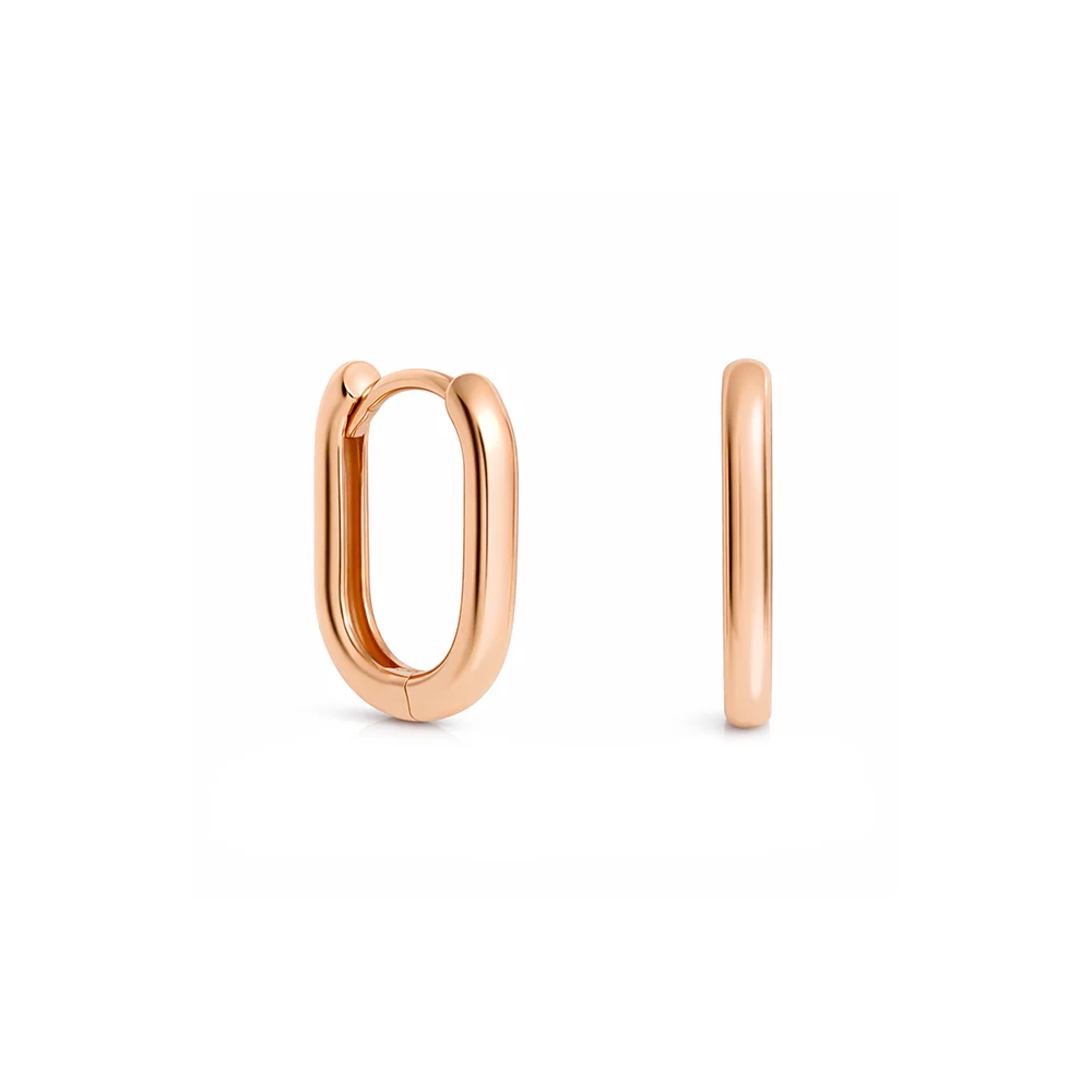 Square Paperclip Huggie Earrings 8mm - Rose Gold