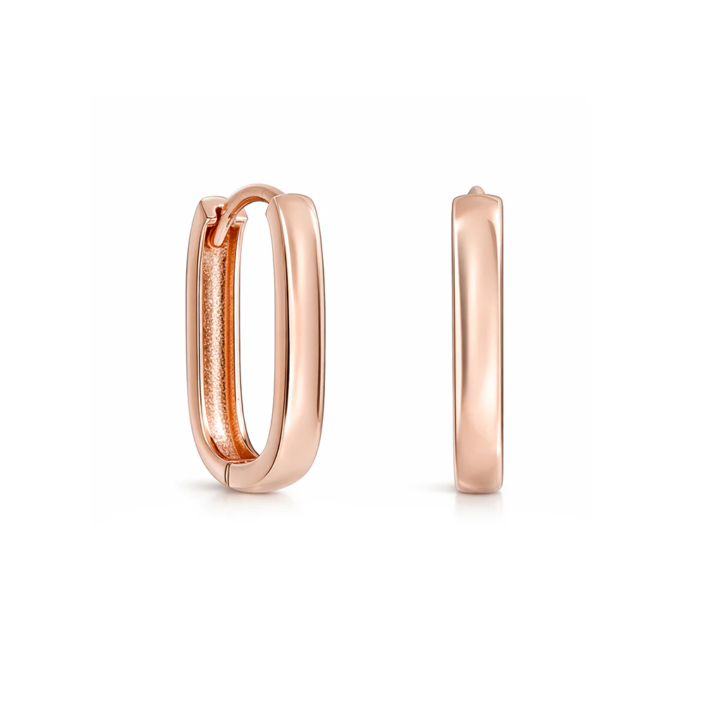 Paper Clip Huggie Earrings 12mm - Rose Gold