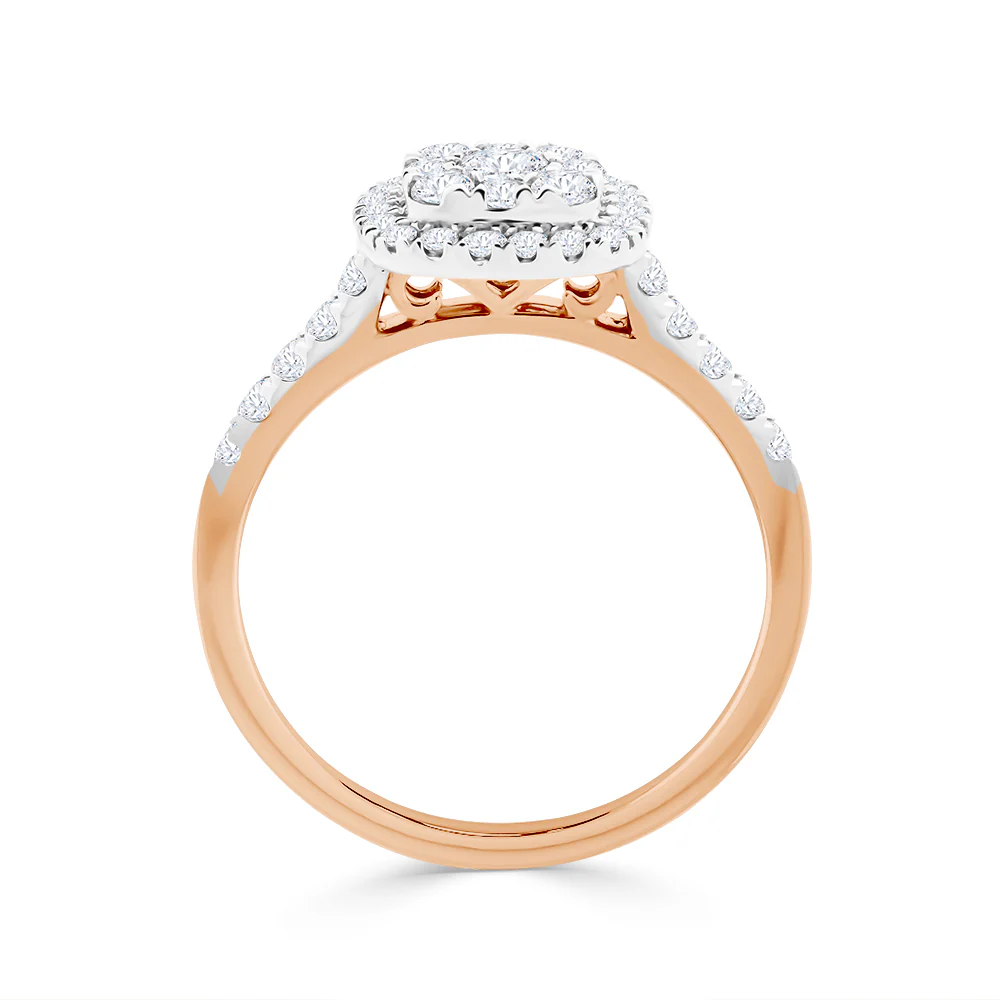 9ct Rose Gold Cusion Shaped Cluster Engagment Ring 0.70ct - Image 2