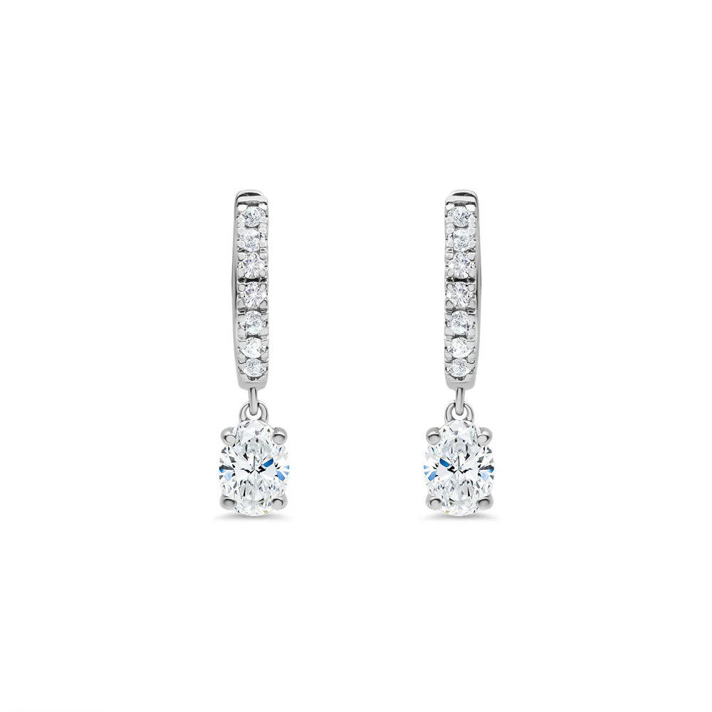 Oval Drop Huggie Lab Grown Diamond Earrings