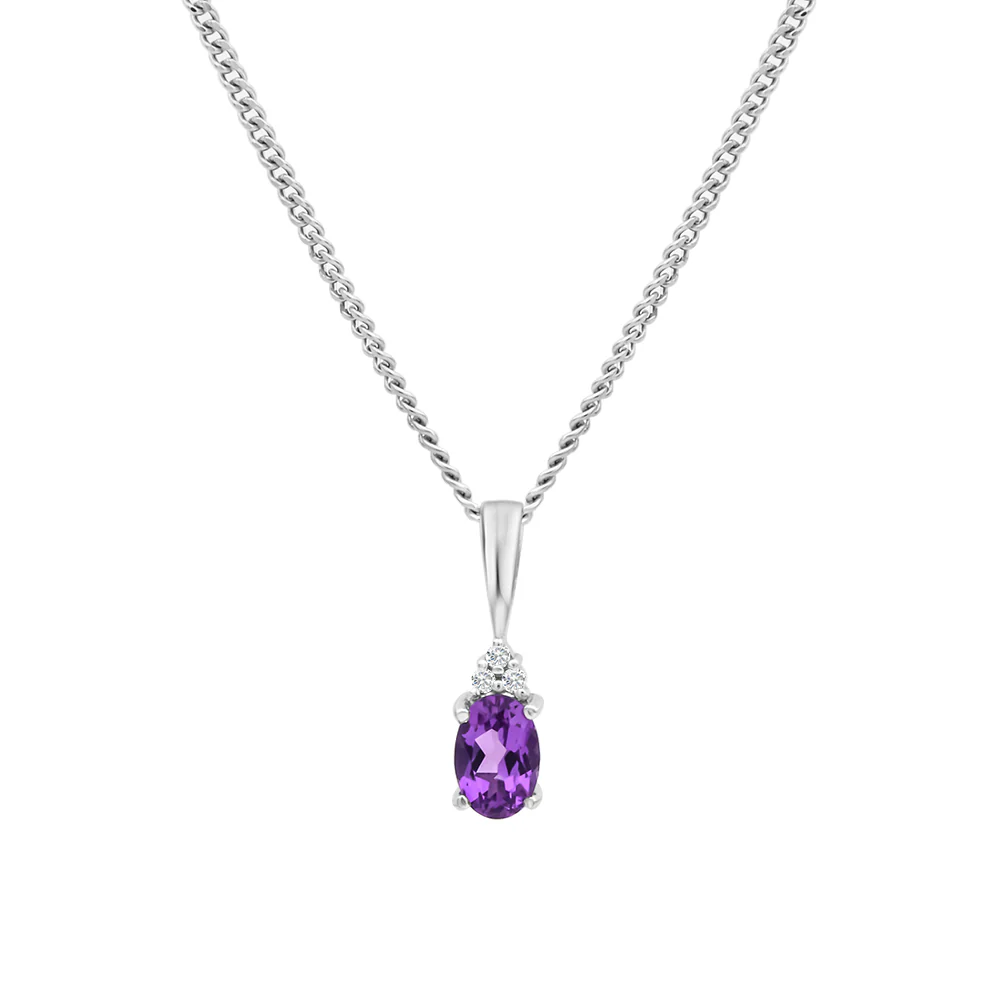 9CT WG AMETHYST & DIAMOND PENDANT