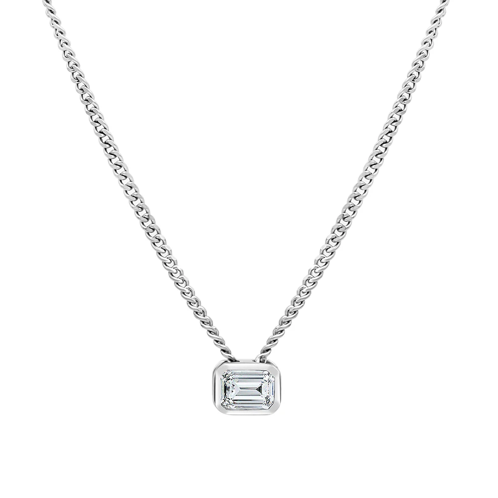 Lab Grown Emerald Cut Bezel Set Slider Necklace