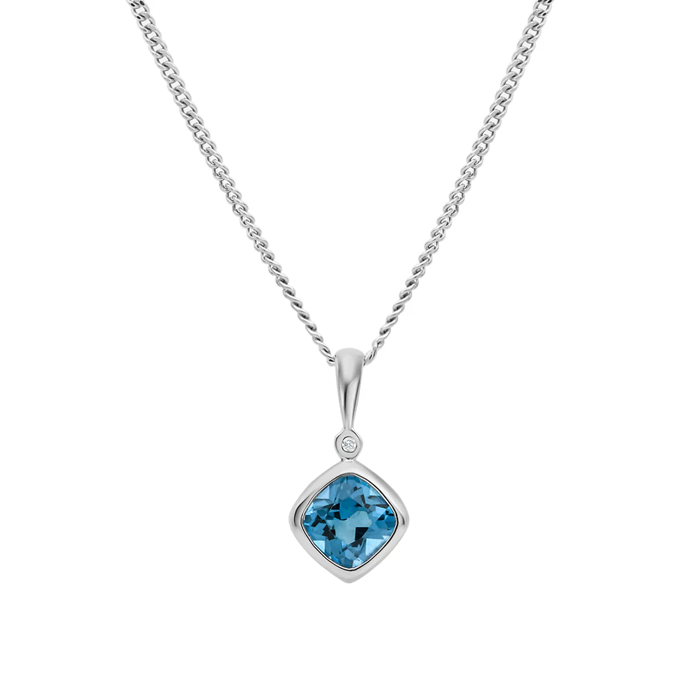 9CT WG LONDON BLUE TOPAZ & DIAMOND PENDANT