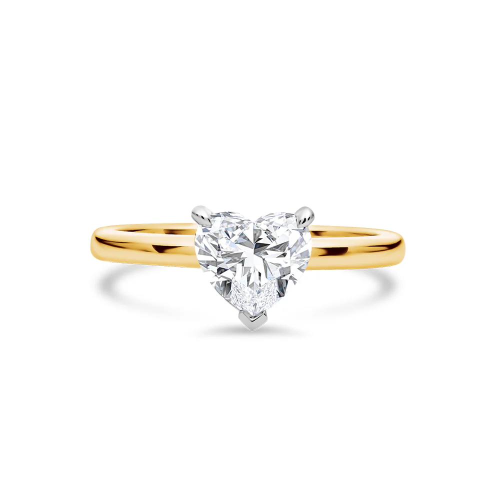 Yellow Gold Heart Cut Lab Grown Diamond Solitaire With Hidden Halo