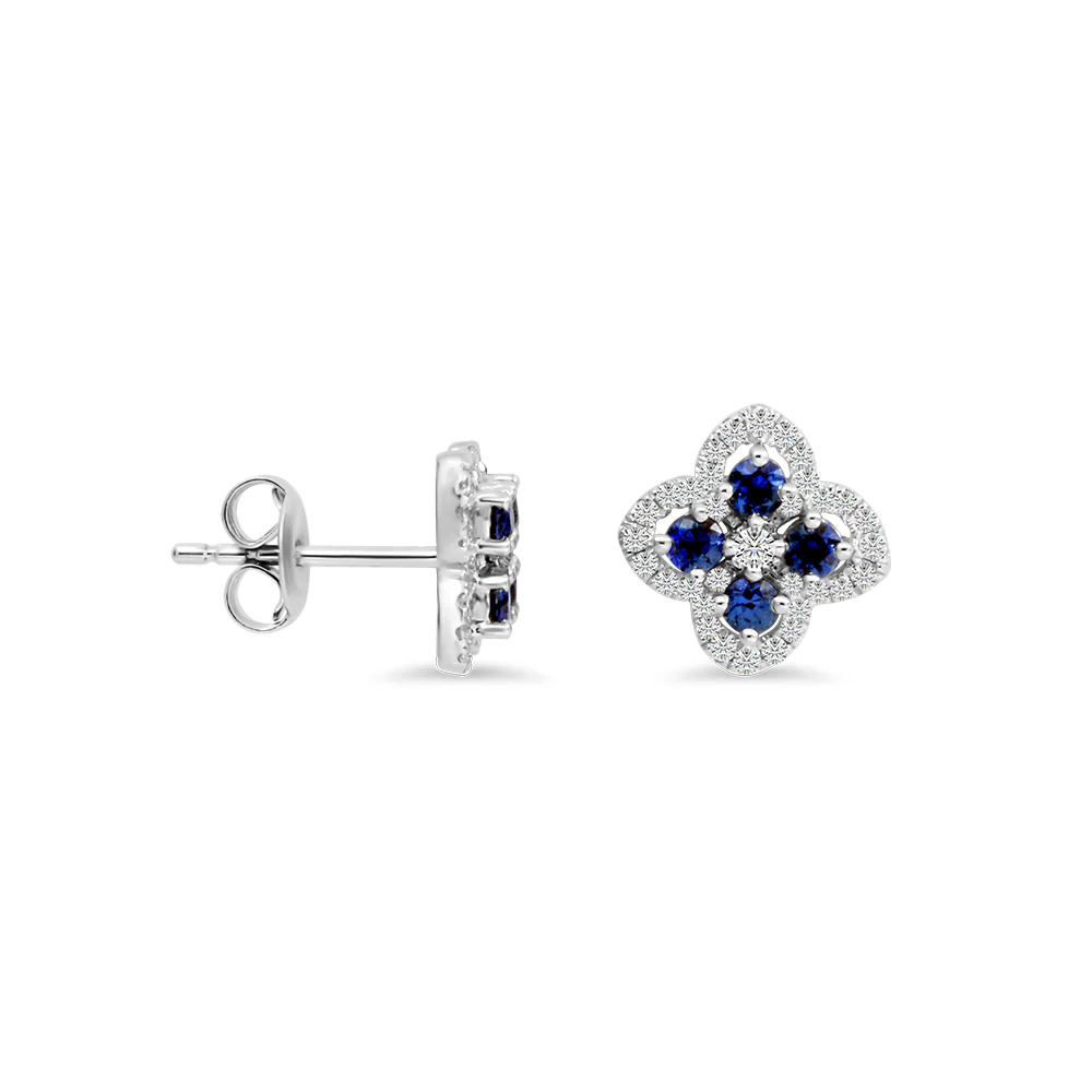 Sapphire & Diamond Clover Earrings - White Gold