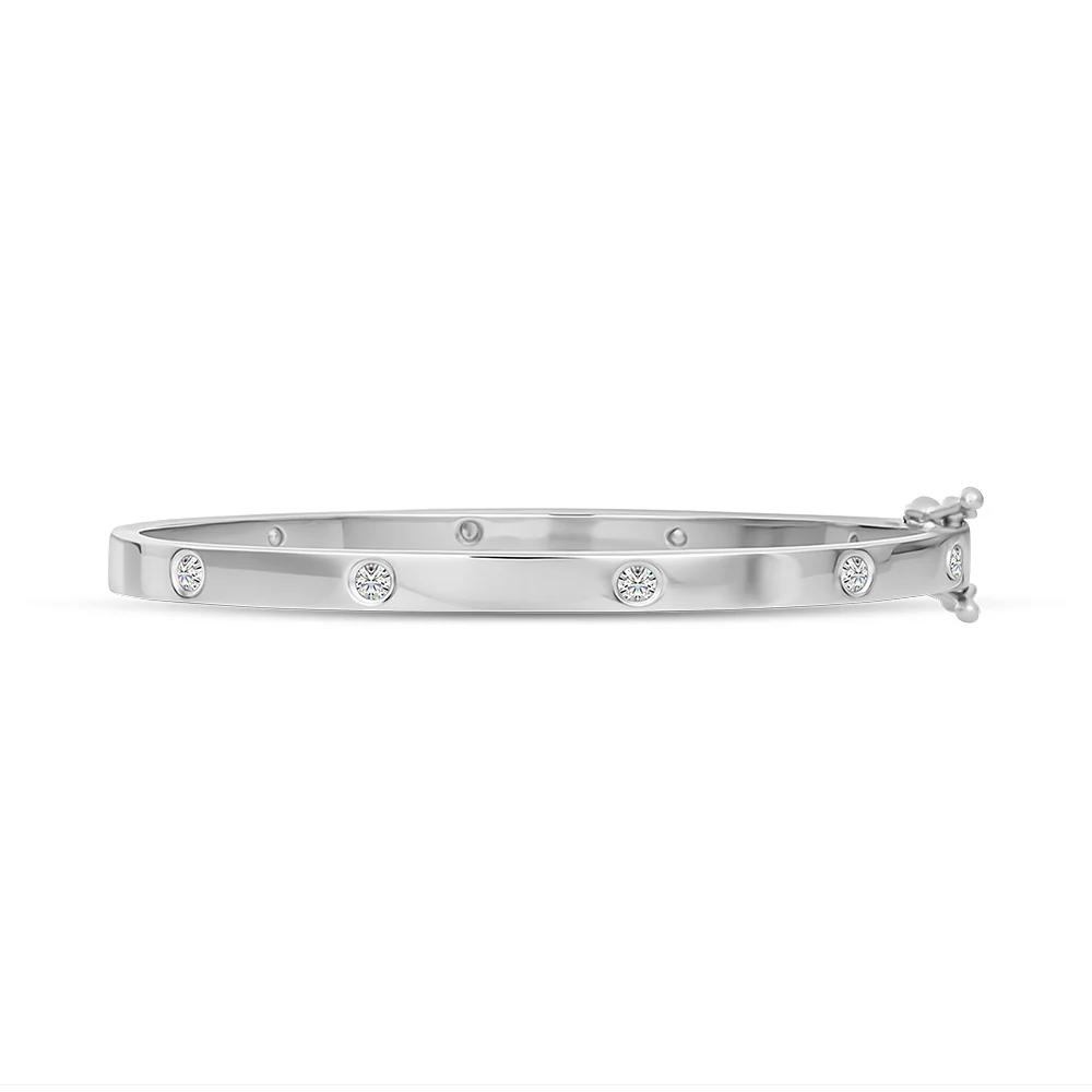 Hammer Set Lab Grown Diamond Bangle - White Gold