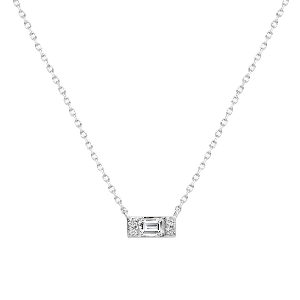Lab Grown Emerald & Brilliant Cut Necklace 0.20ct TDW - White Gold