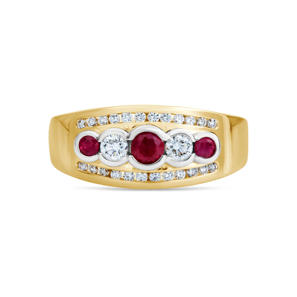 Ruby & Diamond Semi Bezel & Channel Set Ring - Two Tone