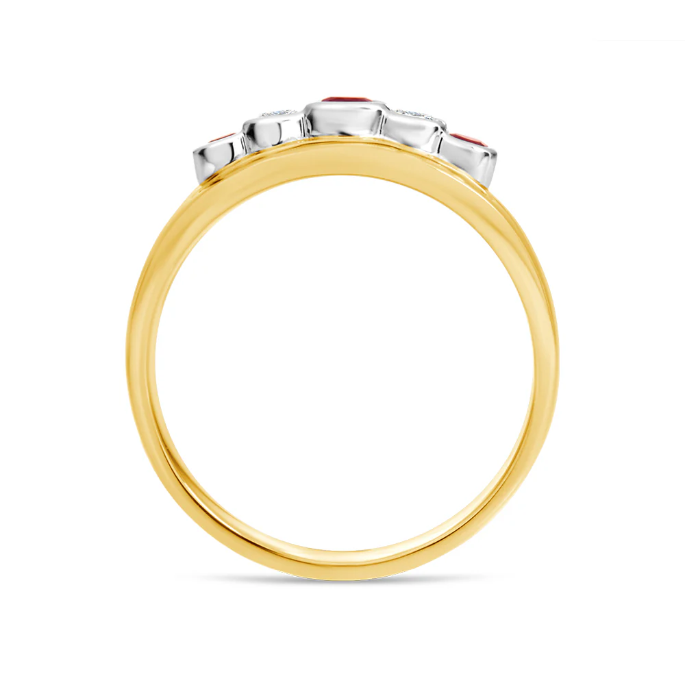 Ruby & Diamond Semi Bezel & Channel Set Ring - Two Tone - Image 2