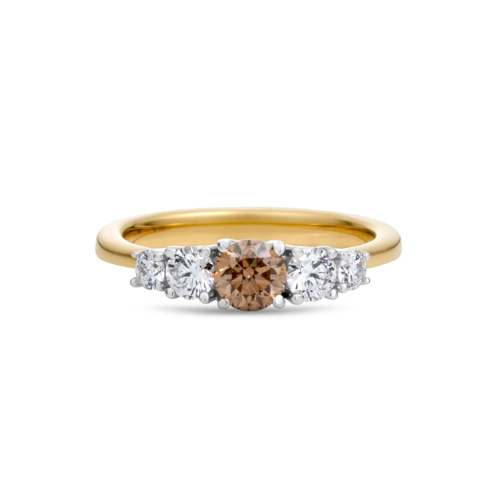5 Stone Australian Chocolate Diamond Ring - Yellow Gold