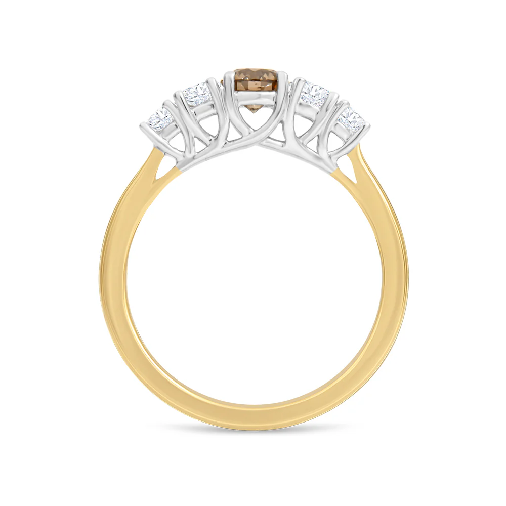 5 Stone Australian Chocolate Diamond Ring - Yellow Gold - Image 2