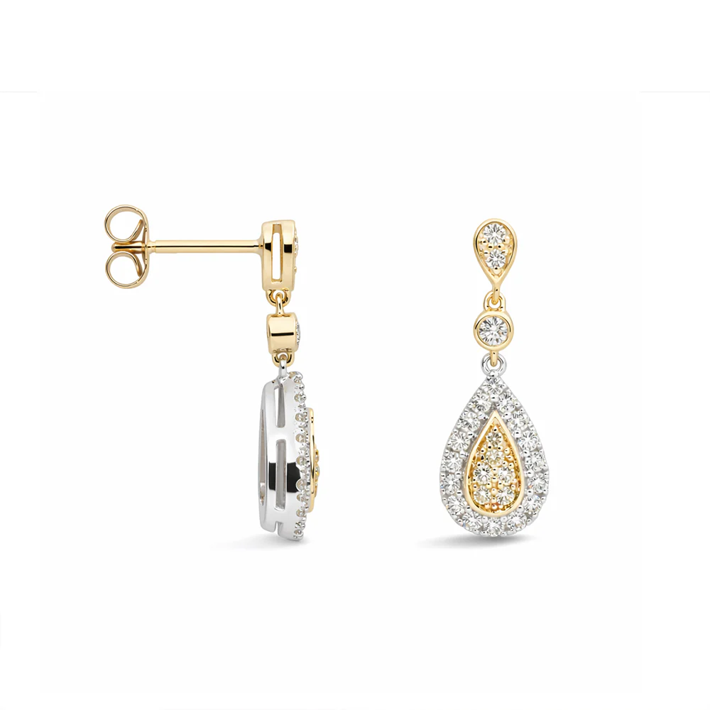 Yellow & White Diamond Pear Shaped Earrings - 2 Tone