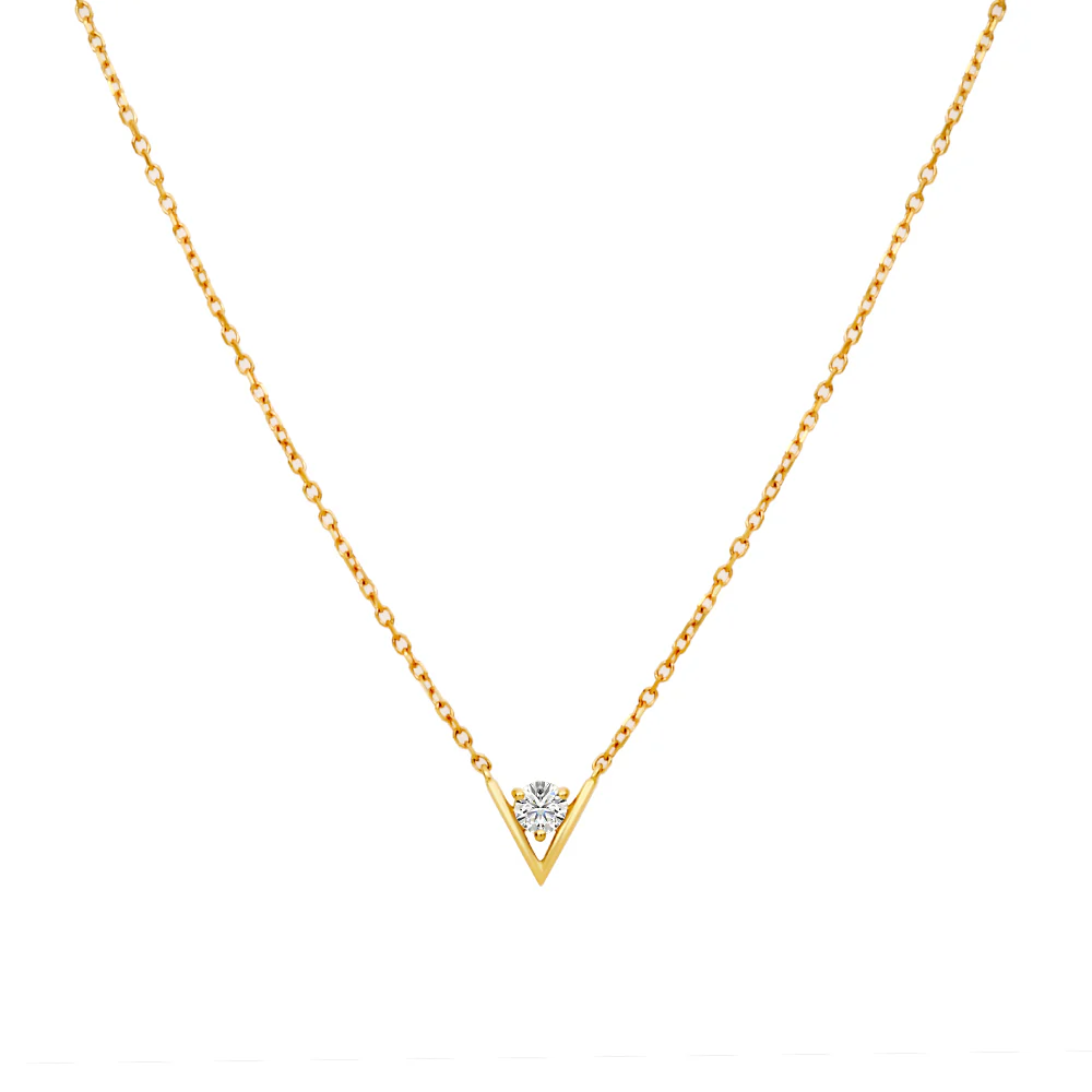 'V' Shaped Lab Grown Diamond Necklace - Yellow Gold