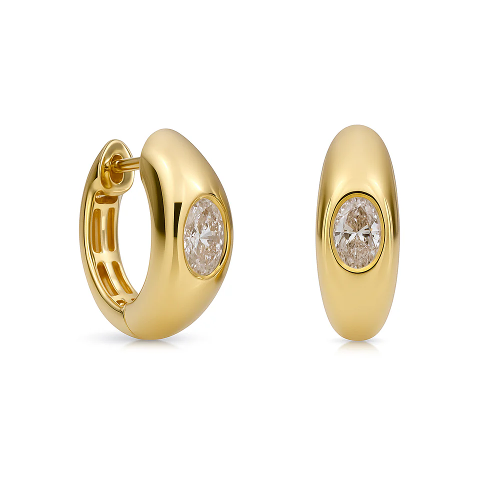 Domed Oval Lab Grown Diamond Huggie Earrings 0.50ct TDW - Yellow Gold