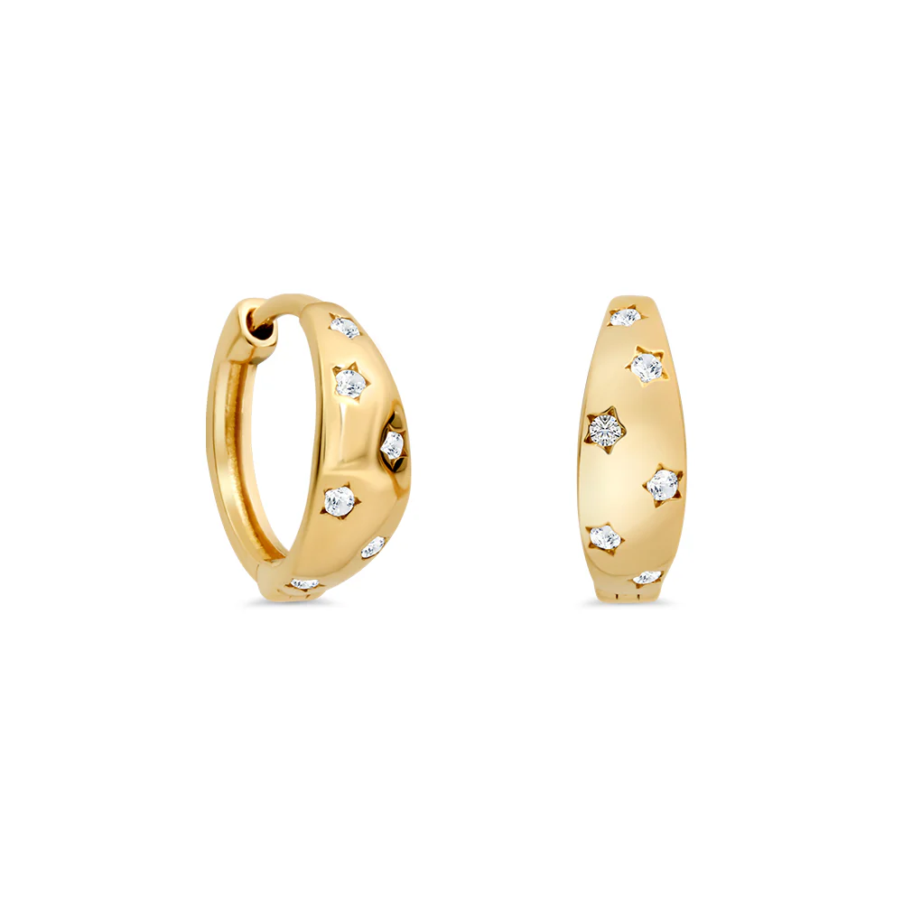 Star Set Domed Huggie Earrings