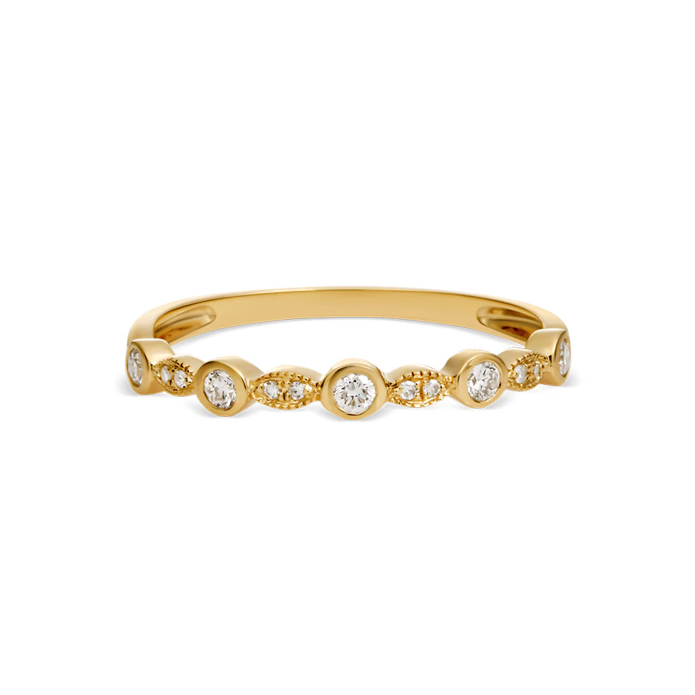 Round & Marquise Shaped Diamond Ring 0.13 - Yellow Gold