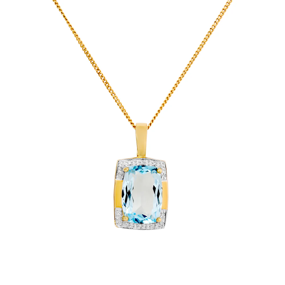 Blue Topaz & Diamond Necklace - Yellow Gold