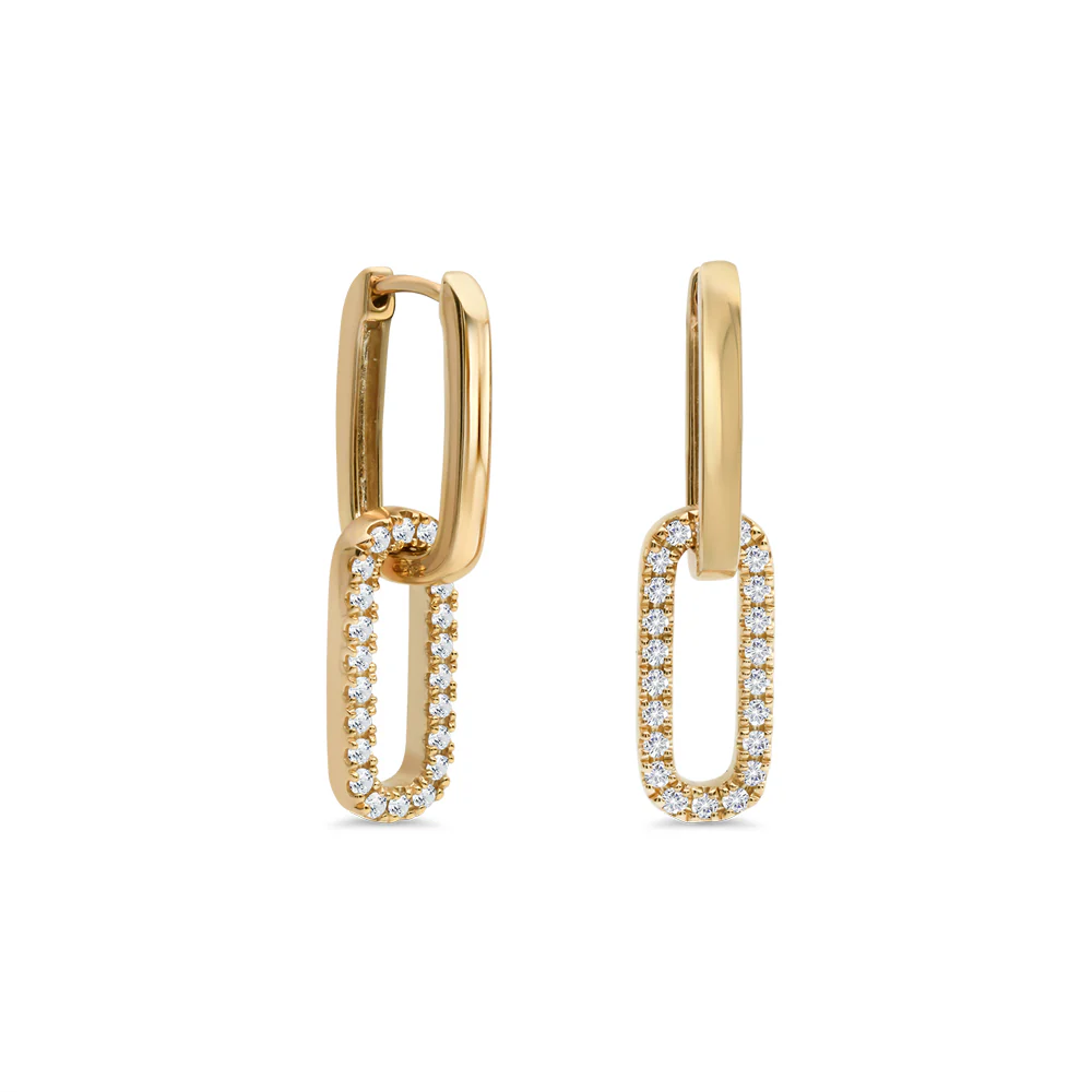 Double Paper Clip Oblong Lab Grown Diamond Huggie Earrings