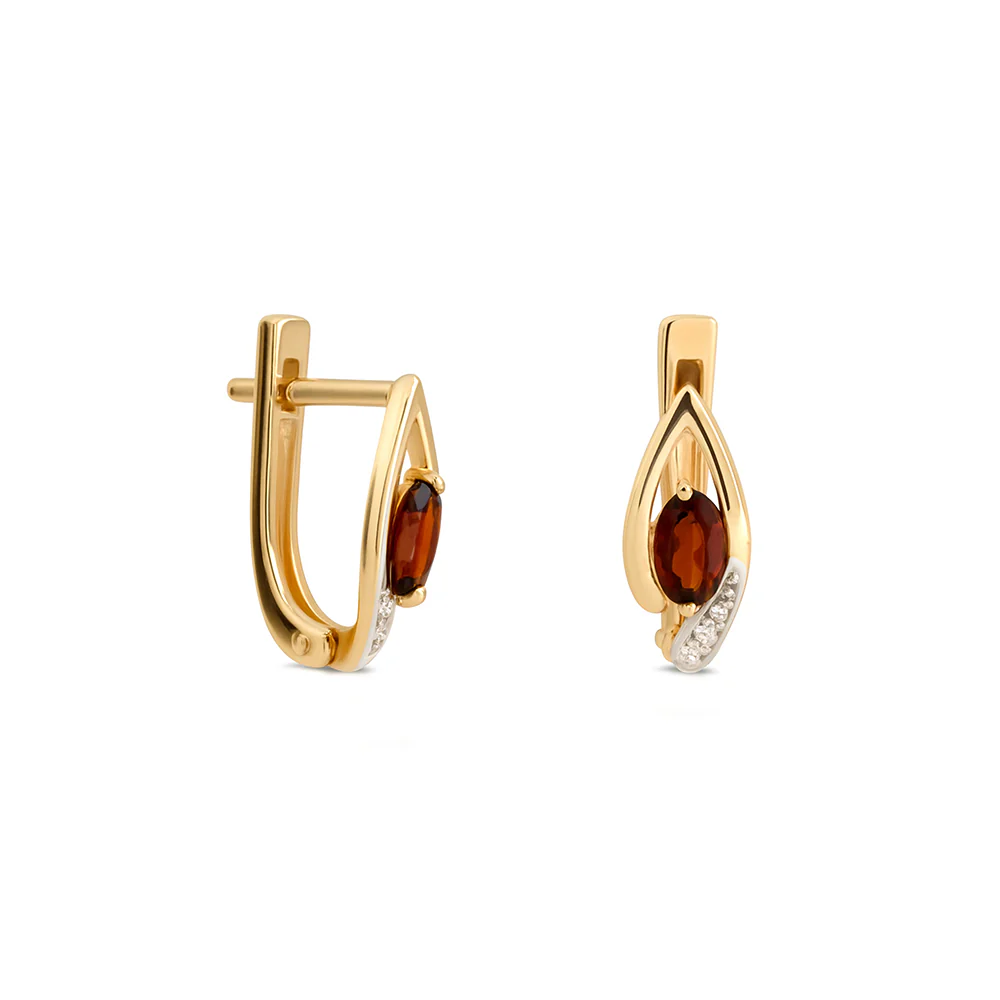 Garnet & Diamond Earrings - Yellow Gold
