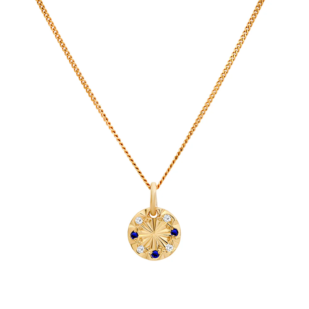 Handmade Australian Sapphire & Diamond Disc Necklace
