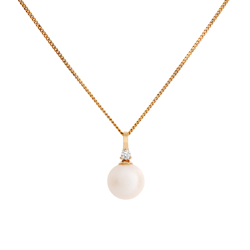 Fresh Water Pearl & Lab Grown Diamond Necklace - Yellow Gold