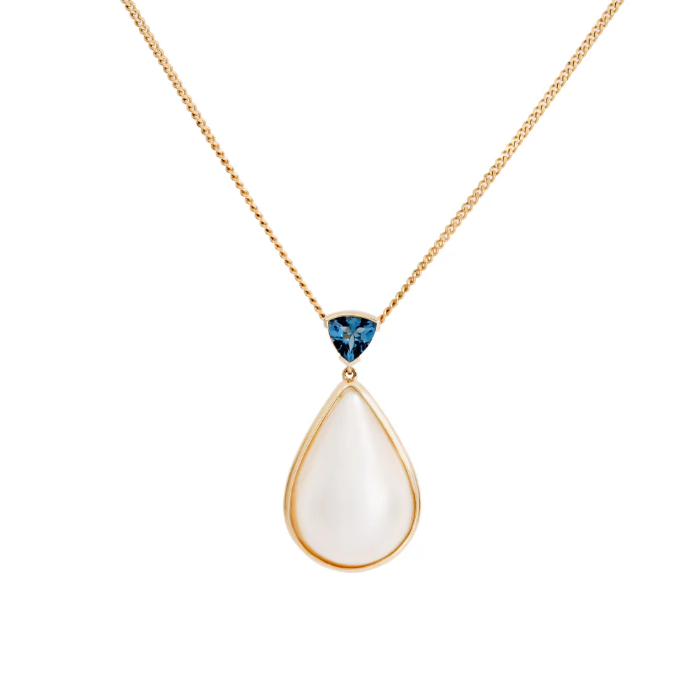 Mabe Pearl & London Blue Topaz Necklace - Yellow Gold