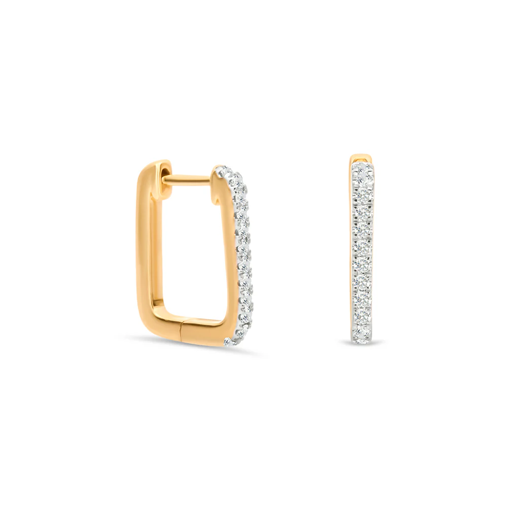 Rectangular Shaped Diamond Set Huggie Earrings