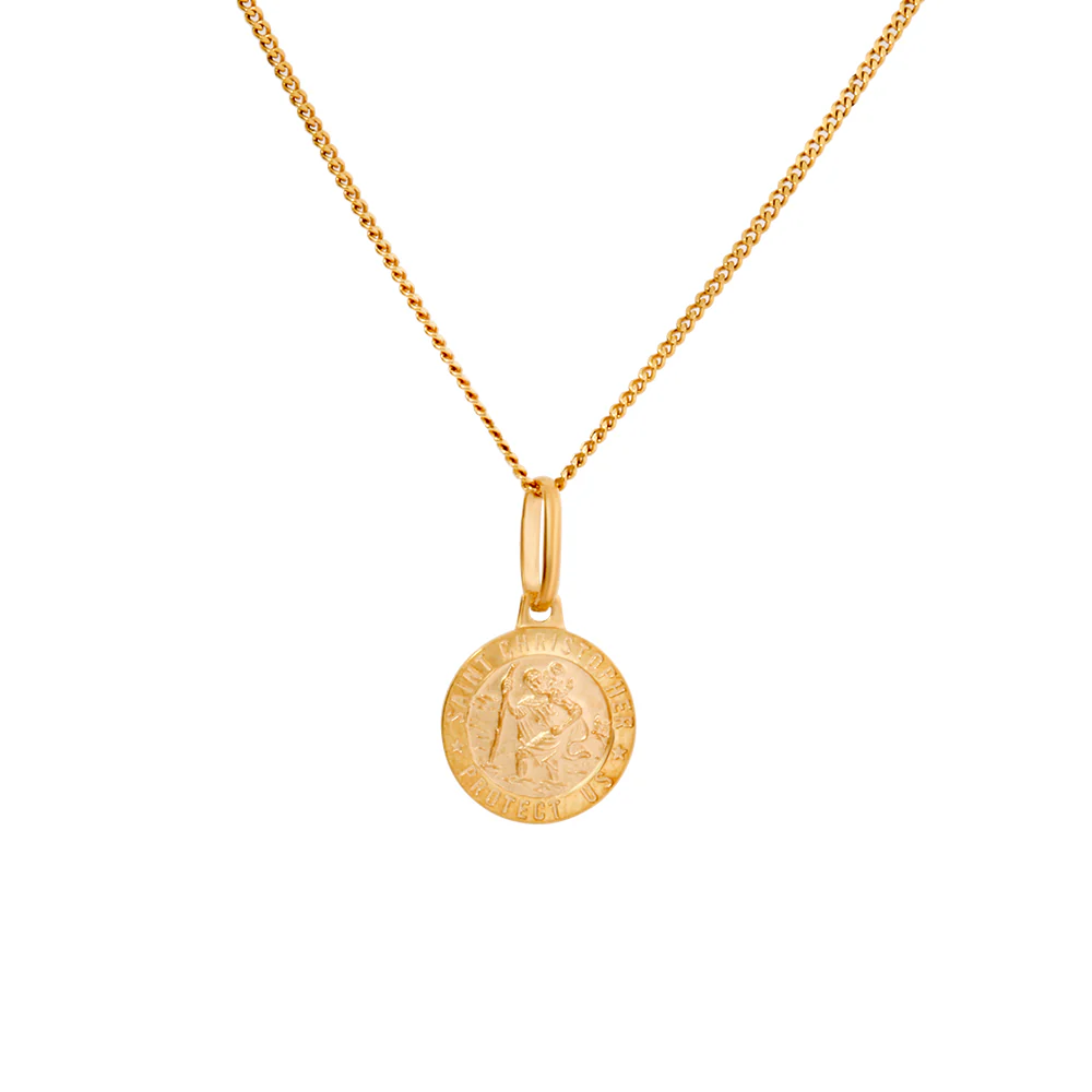 St Christopher 'Protect Us' Necklace 12mm - Yellow Gold