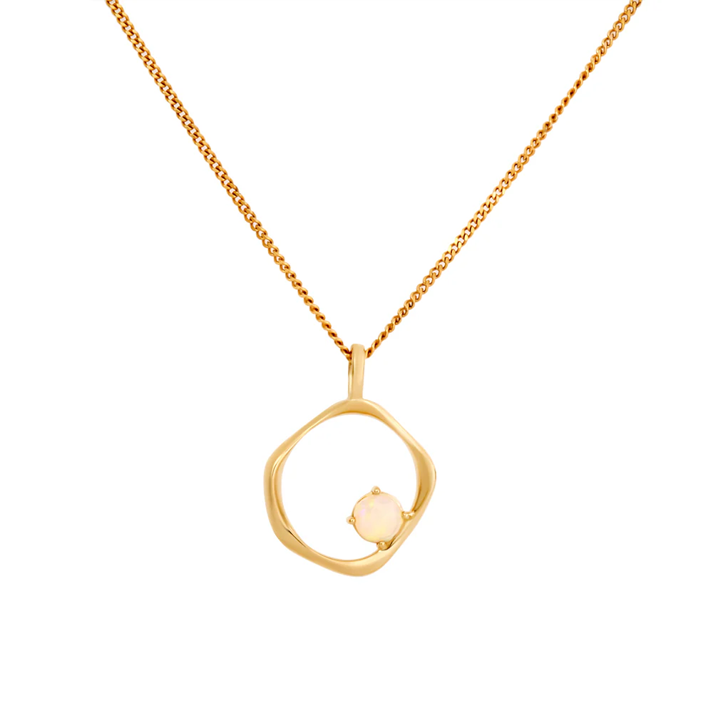 White Opal Free Form Necklace - Yellow Gold