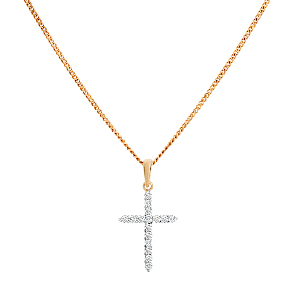 Claw Set Diamond Cross Necklace 17x12mm 0.25ct TDW - Yellow Gold